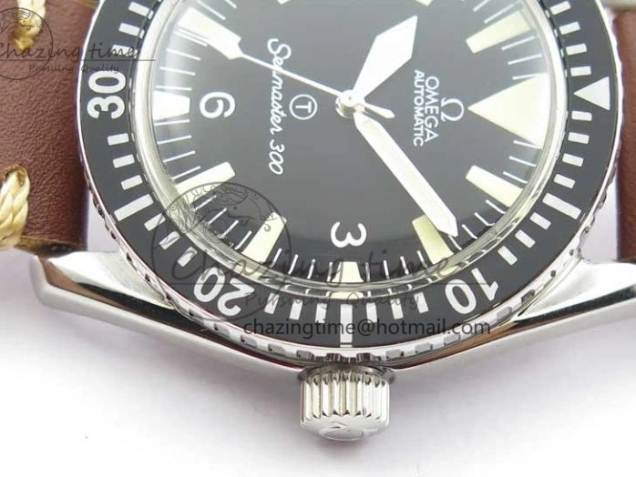 0322 Practical Vintage Seamaster 300 No Date T SS B12 Black Dial On Brown Leather Strap A2836 (Free Nylon Strap) 7910